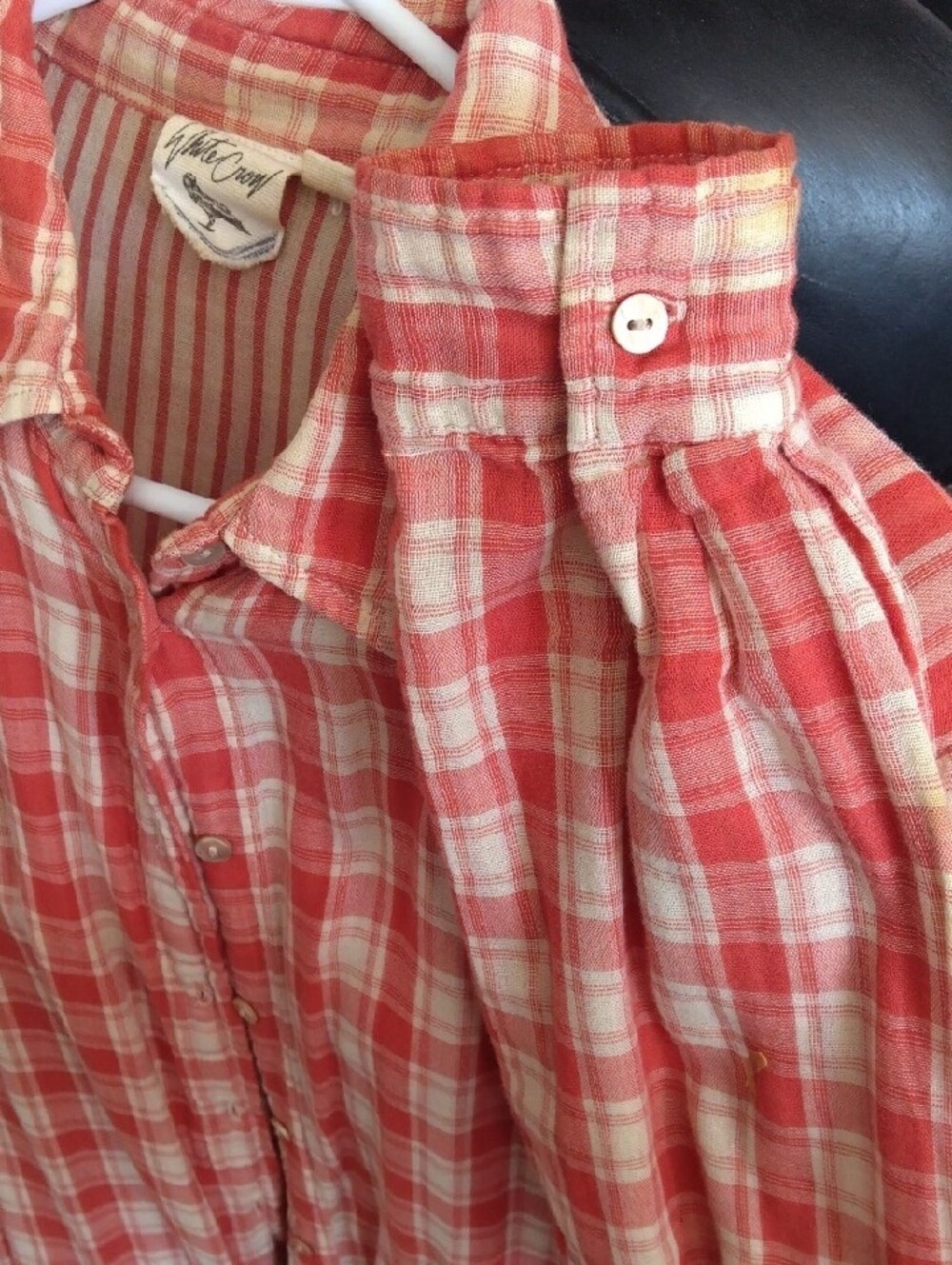White Crow Coral,Orange& Cream Plaid Button-Down Shirt - Picture 5 of 11